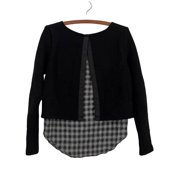 Generation Love Black Waffle Knit Plaid Layered Back Split Sweater Size XSmall - Picture 5 of 7
